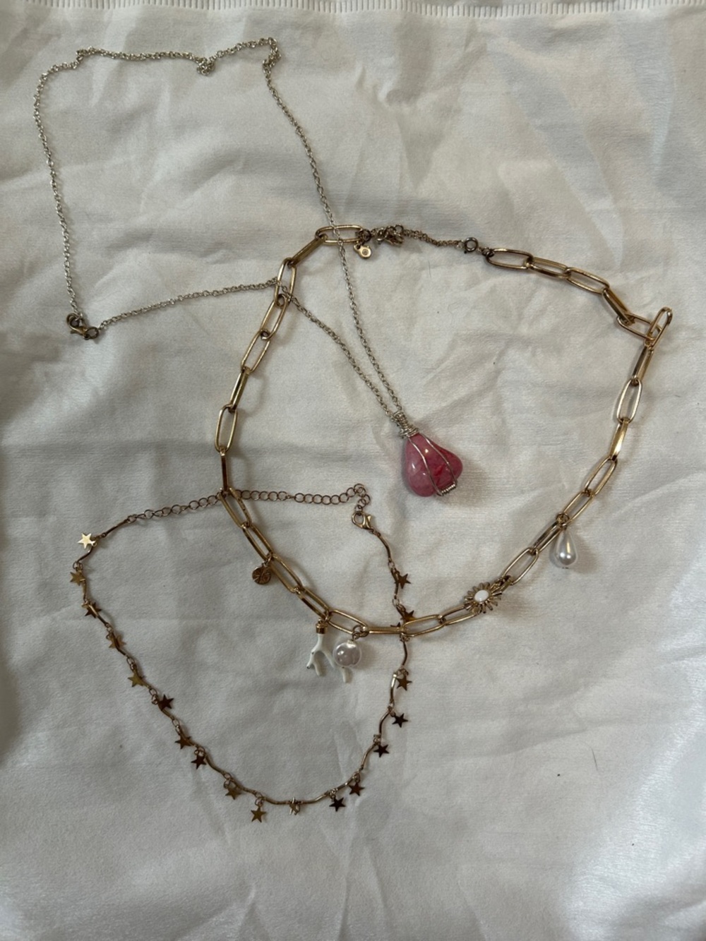 Gold and Pink Necklace Lot Good Condition